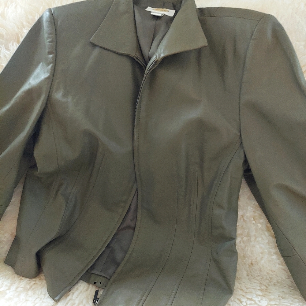 Talbots Green Leather Jacket Size 8